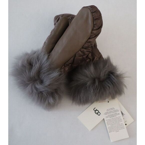 UGG 17413 Women Sz S/M Gray Genuine Leather Palm Quilted All Weather Mittens - Picture 5 of 5